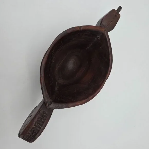 Antique Indian Hand Carved Mortar Wooden Designed Grinder Kharal Pot - Picture 8 of 9